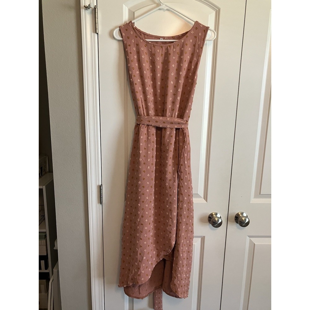 Belted Sleeveless Split Pocket Sundress Dusty Rose 2XL C333